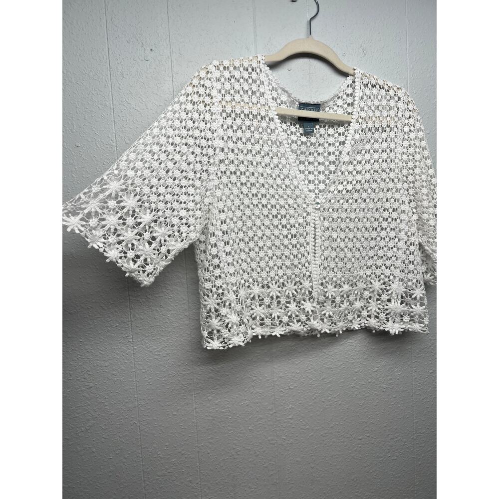 Rabbit Designs White Crochet Cardigan Womens L Cotton Y2K Dainty Fairy Grunge - Picture 4 of 10